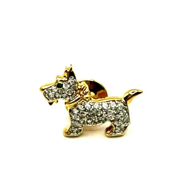 Vintage Swarovski Signed Crystal & Gold Scottie Terrier Dog Pin Brooch - Picture 3 of 7